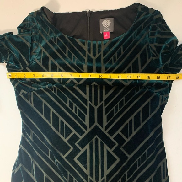 Vince Camuto Emerald Green Burnout Velvet Geometric Dress Sz 6 - Picture 11 of 13